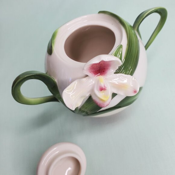 Franz Porcelain Sugar Bowl – Slipper Orchid Design FZ00278 - Picture 5 of 8